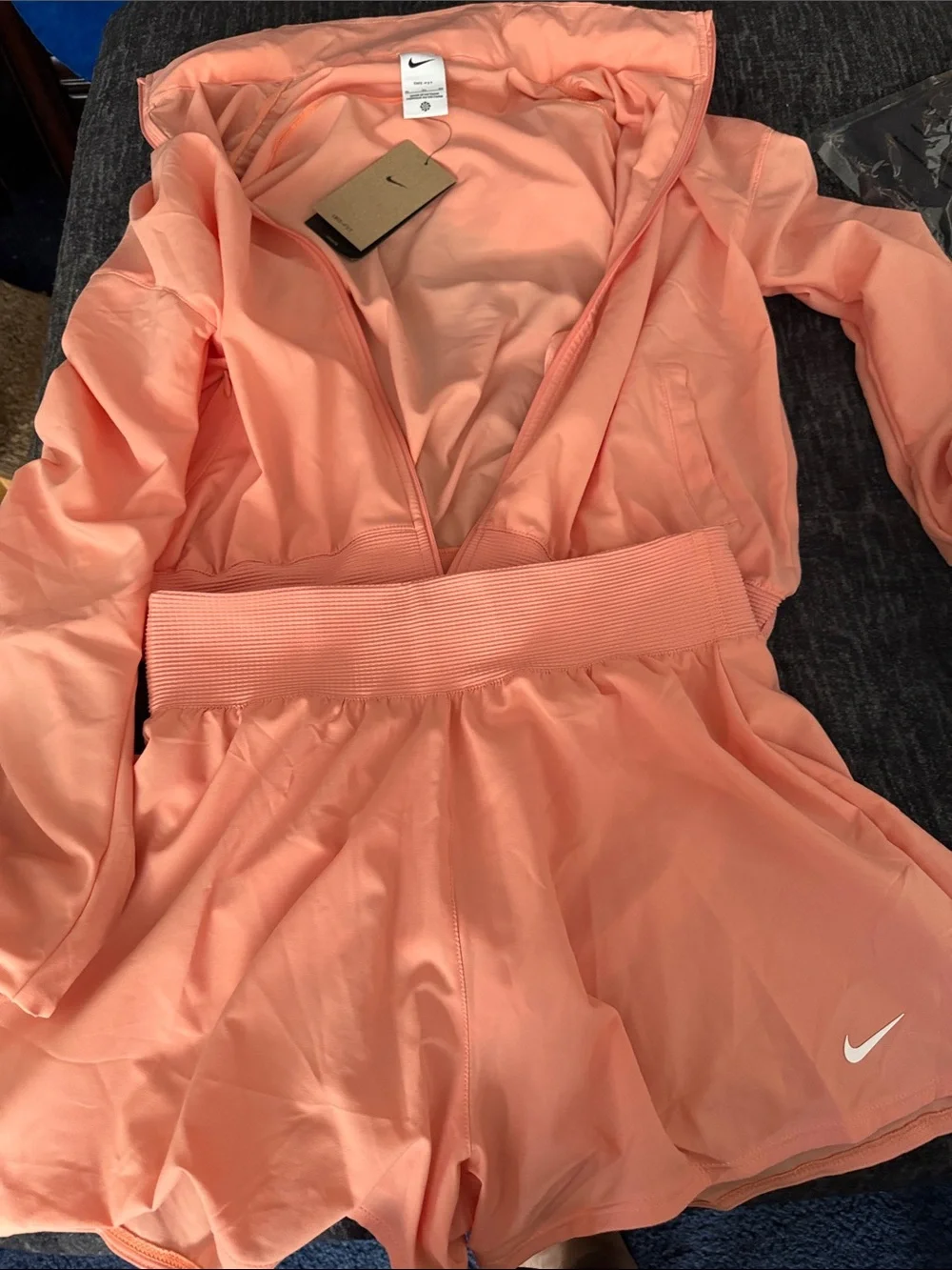 Nike Kids Peach Hooded Bomber Jacket and Matching Shorts Set